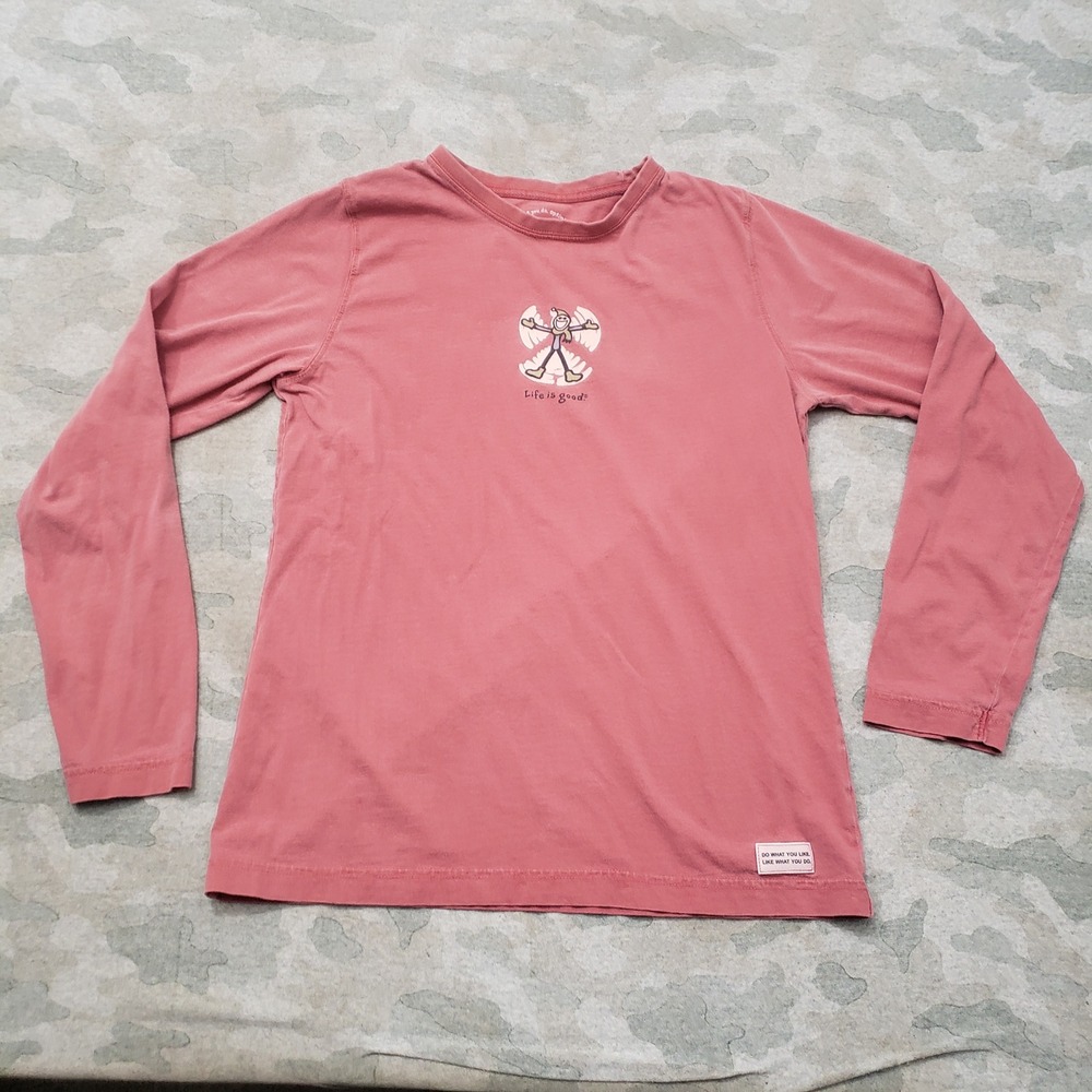 Life is Good Top Womens Small Red Snow Angel Graphic Pullover Long Sleeve